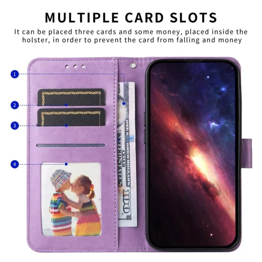 Honor 400 Lite napraforgó mintás dombornyomott fliptok – lila (Globális verzióhoz) - 4