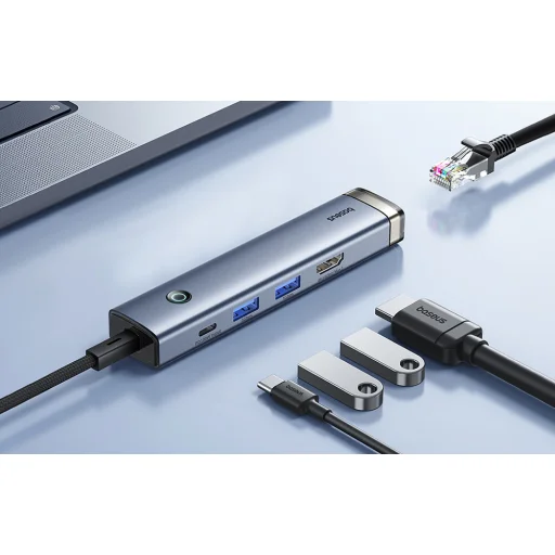 Baseus Ultra Joy Series 5 az 1-ben hub, USB-C - HDMI, USB3.0x2, PD, RJ45 (szürke) - 8