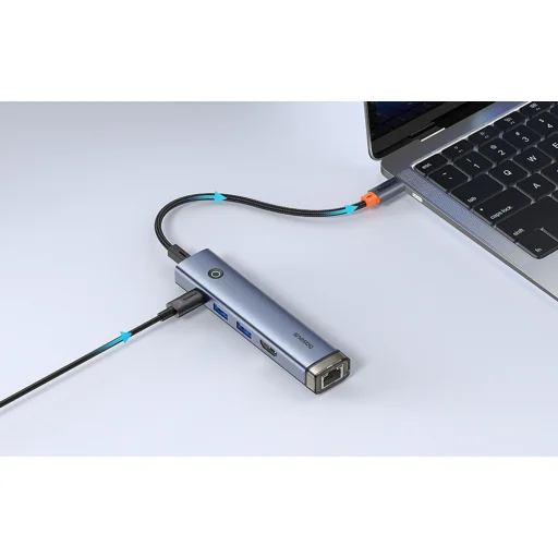 Baseus Ultra Joy Series 5 az 1-ben hub, USB-C - HDMI, USB3.0x2, PD, RJ45 (szürke) - 10