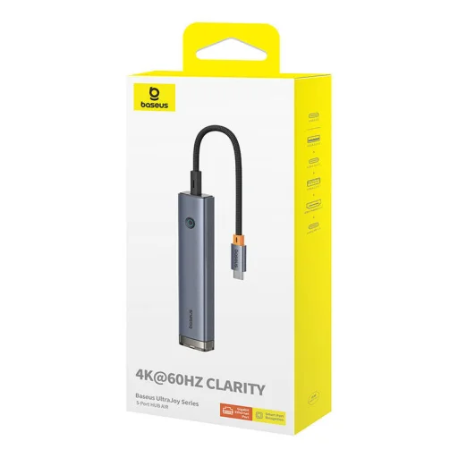 Baseus Ultra Joy Series 5 az 1-ben hub, USB-C - HDMI, USB3.0x2, PD, RJ45 (szürke) - 5