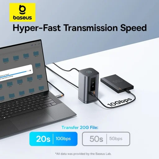 Baseus Spacemate 11in1 HUB (B00568101813-00) - USB-C 2xHDMI, 2xDP, 3xUSB, 2xUSB-C, RJ45, Jack - Űrszürke - 9