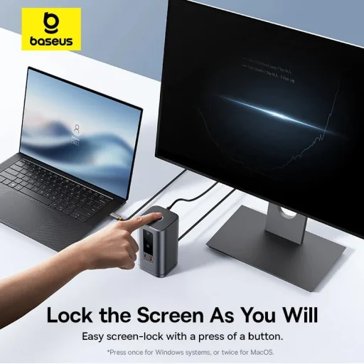 Baseus Spacemate 11in1 HUB (B00568101813-00) - USB-C 2xHDMI, 2xDP, 3xUSB, 2xUSB-C, RJ45, Jack - Űrszürke - 11