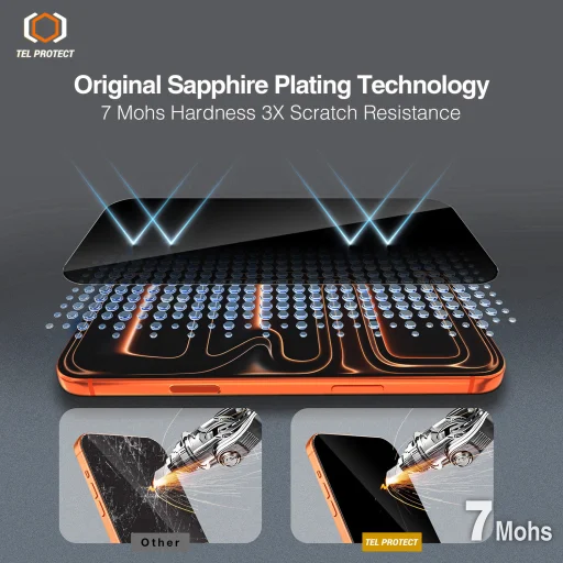 Tempered glass Tel Protect 10X Privacy DLC Diamond Coating for Iphone 16 Pro/17 - 7