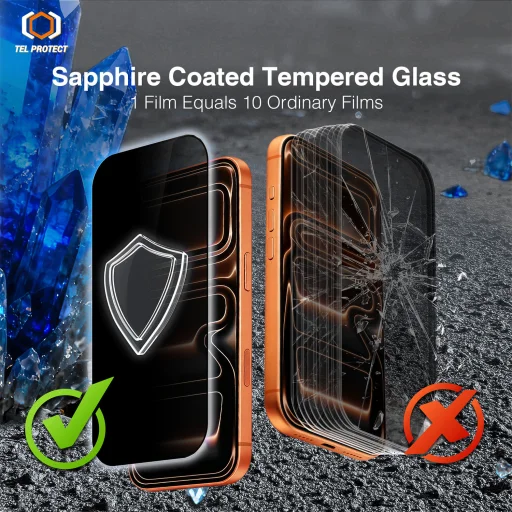 Tempered glass Tel Protect 10X Privacy DLC Diamond Coating for Iphone 16 Pro/17 - 5