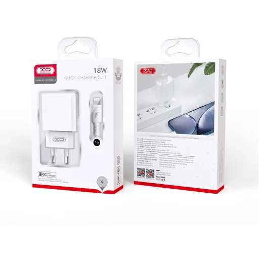 USB-C kábel + XO falitöltő CE02D QC 3.0 18W 1x USB fehér - 4