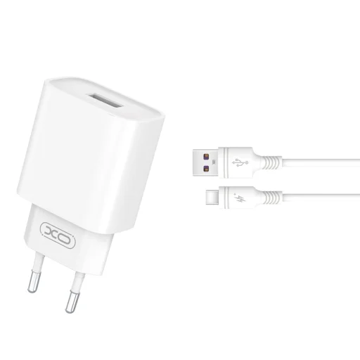 USB-C kábel + XO falitöltő CE02D QC 3.0 18W 1x USB fehér - 1