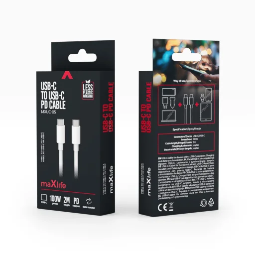 Maxlife USB-C - USB-C kábel 2,0 m 100W fehér - 7
