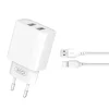 XO CE02C fali töltő 2x USB 2,1A fehér + USB-C kábel
