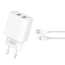 XO CE02C fali töltő 2x USB 2,1A fehér + USB-C kábel