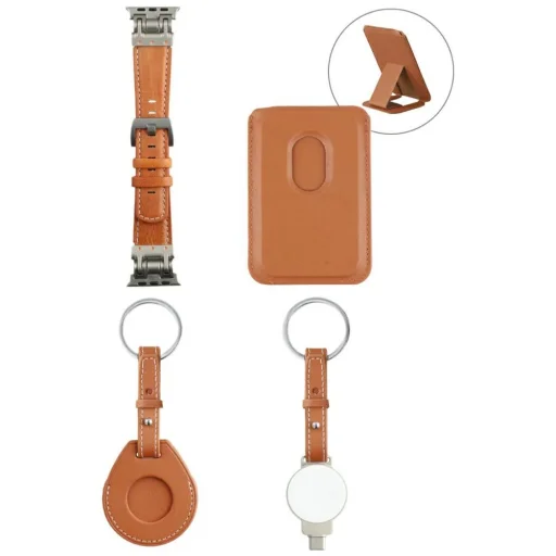 4 az 1-ben tartozékkészlet 4smarts Style MagSafe pénztárca, Apple Watch töltő, szíj Apple Watch-hoz, barna - 1