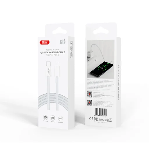 XO NB-Q260B PD USB-C - USB-C 1,5m fehér 60W kábel - 3