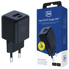 3MK Hyper GaN Töltő 20W fali töltő 1xUSB-A 1xUSB-C PD QC4+ fekete