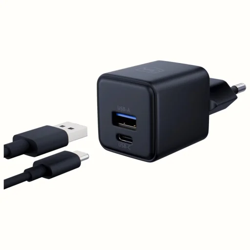 3MK Hyper GaN Töltő 20W fali töltő 1xUSB-A 1xUSB-C PD QC4+ fekete - 3