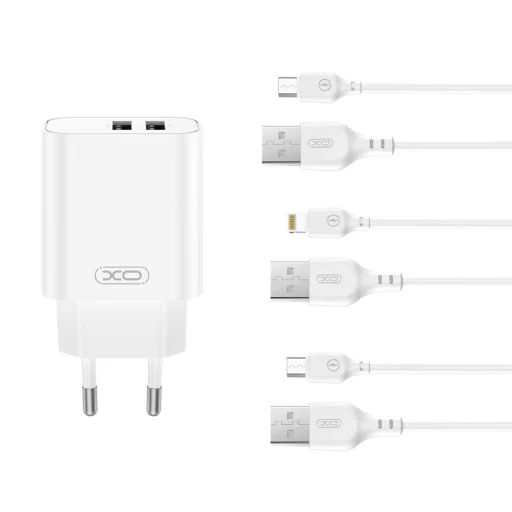 XO fali töltő CE34 2x USB 2,4A fehér + USB-C kábel - 1