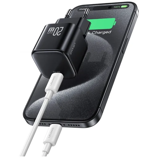 USB-C hálózati töltő USAMS JO Series CC260 20W + 1m USB-C/USB-C kábel Fehér - 5