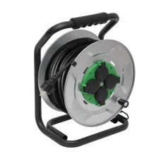 HOME HJRM2025 fém kábeldob, 25 méter, fém talp, H07RN-F 3G2,5 mm2 vezeték, 250 V~ / max. 16 A, túlmelegedés elleni védőkapcsolóval