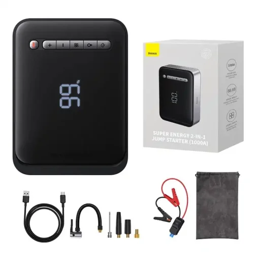 Baseus Super Energy autó jump starter / powerbank / kompresszor, 8000mAh, 1000A, USB (fekete) - 1