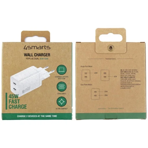 Wall charger 4smarts PDPlug Dual   45W GaN 2xUSB-C white - 4
