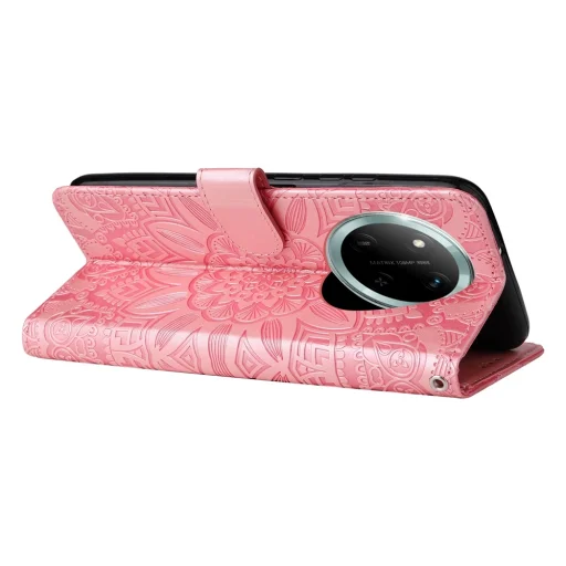 Honor Magic 7 Lite napraforgó mintás dombornyomott fliptok – rózsaszín - 4