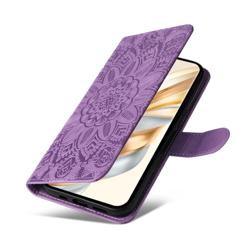 Honor Magic 7 Lite napraforgó mintás dombornyomott fliptok – lila - 5