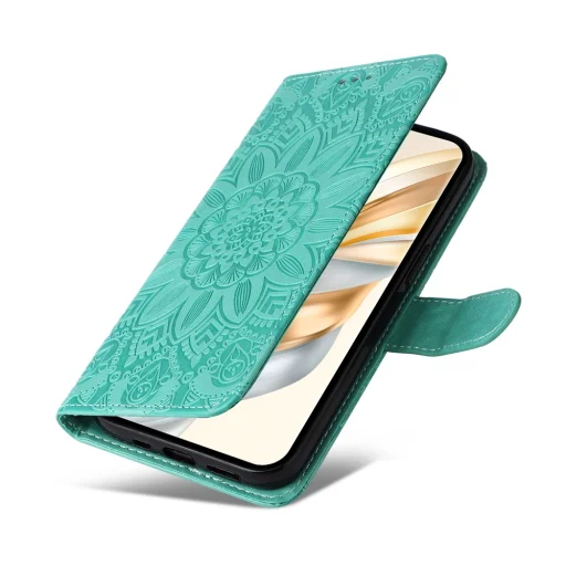 Honor Magic 7 Lite napraforgó mintás dombornyomott fliptok – zöld - 2