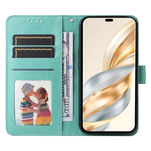 Honor Magic 7 Lite napraforgó mintás dombornyomott fliptok – zöld - 3