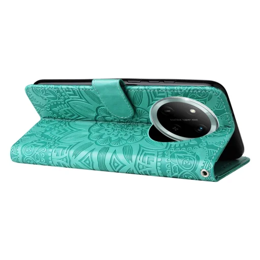 Honor Magic 7 Lite napraforgó mintás dombornyomott fliptok – zöld - 4