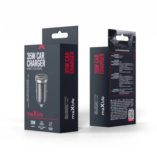 Maxlife MXCC-05 PD QC car charger 1x USB-C 1x USB 35W black - 3