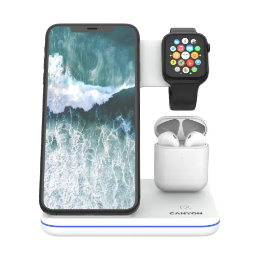 CANYON CNS-WCS302W 3in1 vezeték nélküli töltő, Qi szabvány, micro USB / lightning töltőport, fehér - 2