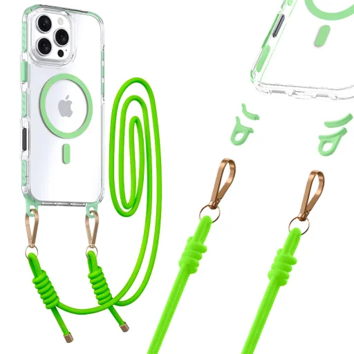 Tel Protect Strap Clear tok iPhone 15 Pro Max zöld - 1