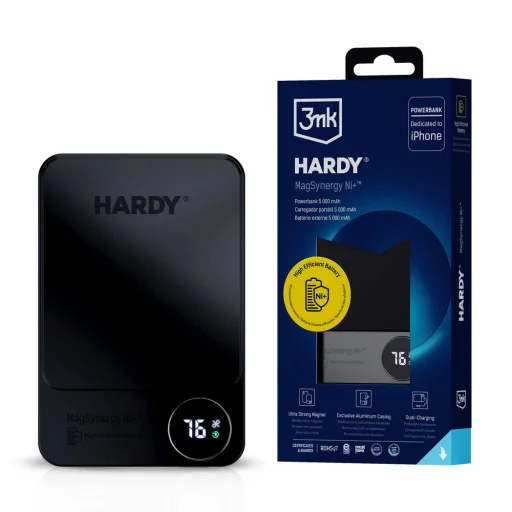 Powerbank 3mk HARDY MagSynergy Ni+ 5,000mAh 22.5W USB 1C1L - fekete - 1