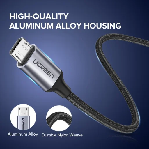 Micro USB kábel USB-Micro USB, QC 3.0, 2.4A, 1m (fekete) - 7