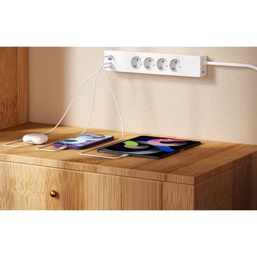 Meross MSP844(EU) okos gyorstöltő hálózati elosztó, 4 konnektor + 2x USB-A + 2x USB-C (Matter) - 7