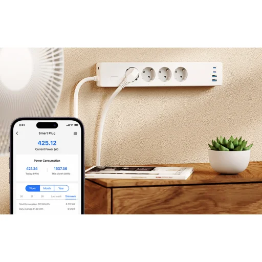 Meross MSP844(EU) okos gyorstöltő hálózati elosztó, 4 konnektor + 2x USB-A + 2x USB-C (Matter) - 9