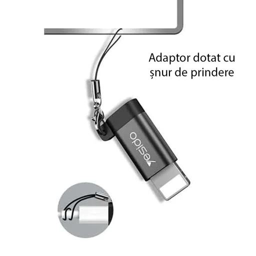 Yesido - OTG Adapter (GS05) - Lightning Micro USB-re, Plug & Play, 480Mbps - Fekete - 2