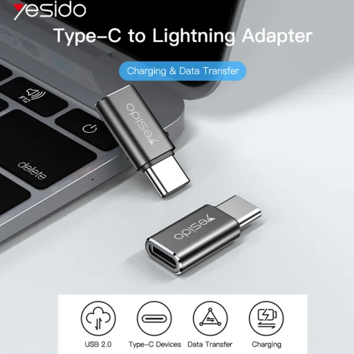 Yesido - OTG Adapter (GS22) Alumínium Ötvözet, Type-C to Lightning, 480Mbps - Szürke - 4
