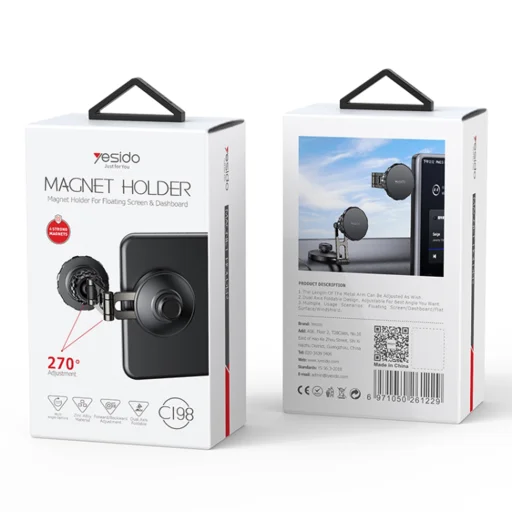 Yesido - Autós tartó (C198) - Mágneses markolat, teleszkópos, műszerfalra és kijelzőre - Szürke - 8