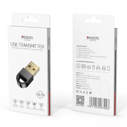 Számítógéphez, laptophoz USB-ről Bluetooth-ra (YAU34) - Yesido USB Transmitter - Fekete - 7