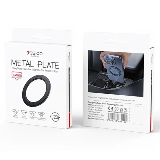 Yesido MagSafe Adapter (C208) Fém Lemez, Kerek Alakú, Bőr Mintázatú, Univerzális - Fekete - 7