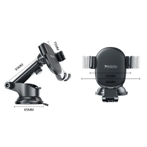 Yesido Autós tartó (C120) - Gravitációs fogás, kihúzható kar műszerfalra és szélvédőre - Fekete - 7
