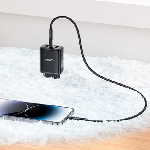 Yesido - Fali Töltő (YC68) - Digitális Kijelzővel, Gyors Töltés, telefonhoz, tablethez, USB, Type-C, 20W - Fekete - 3