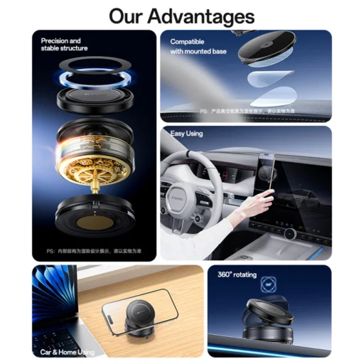  Autós telefontartó (C227) - Mágneses vákuumos tapadókorong, műszerfalra, 360 fokban forgatható, 16N, univerzális - Fekete Yesido - 4