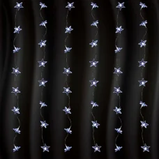 Home KAF 48L LED-es csillag fényfüggöny, 1,5x1 m / 48 db hidegfehér LED csillag figurákban, átlátszó vezeték, hálózati adapter, beltéri kivitel