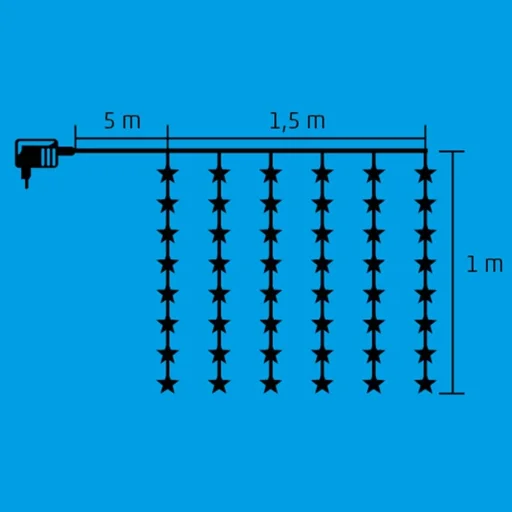 Home KAF 48L LED-es csillag fényfüggöny, 1,5x1 m / 48 db hidegfehér LED csillag figurákban, átlátszó vezeték, hálózati adapter, beltéri kivitel - 2