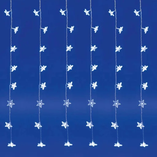 Home KAF 48L LED-es csillag fényfüggöny, 1,5x1 m / 48 db hidegfehér LED csillag figurákban, átlátszó vezeték, hálózati adapter, beltéri kivitel - 3