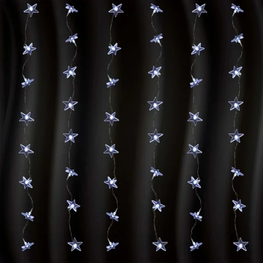 Home KAF 48L LED-es csillag fényfüggöny, 1,5x1 m / 48 db hidegfehér LED csillag figurákban, átlátszó vezeték, hálózati adapter, beltéri kivitel - 1