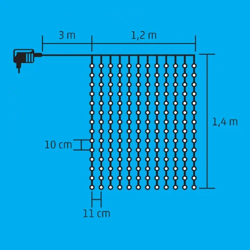 Home KIN 168C/WH LED-es fényfüggöny, 1,2x1,4 m / 168 db hidegfehér LED, fehér vezeték, állófényű, hálózati adapter, beltéri kivitel - 3