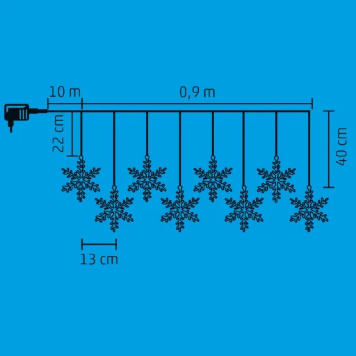 Home KAF 8/F LED-es hókristály fényfüggöny, 0,9 m / 8 db melegfehér LED akril hókristályban, átlátszó vezeték, hálózati adapter, kül- és beltéri kivitel - 2