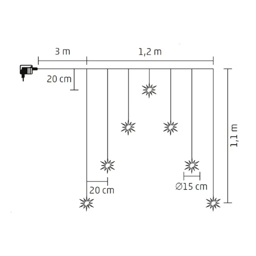 Home KAF7WW akril hópehely fényfüggöny, kül- és beltéri kivitel, 7 db melegfehér LED, szélesség 1,2 m - 3