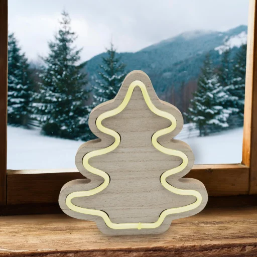 Home KAD 28 fa asztaldísz, fenyő, LED neon-light szalag, melegfehér - 1